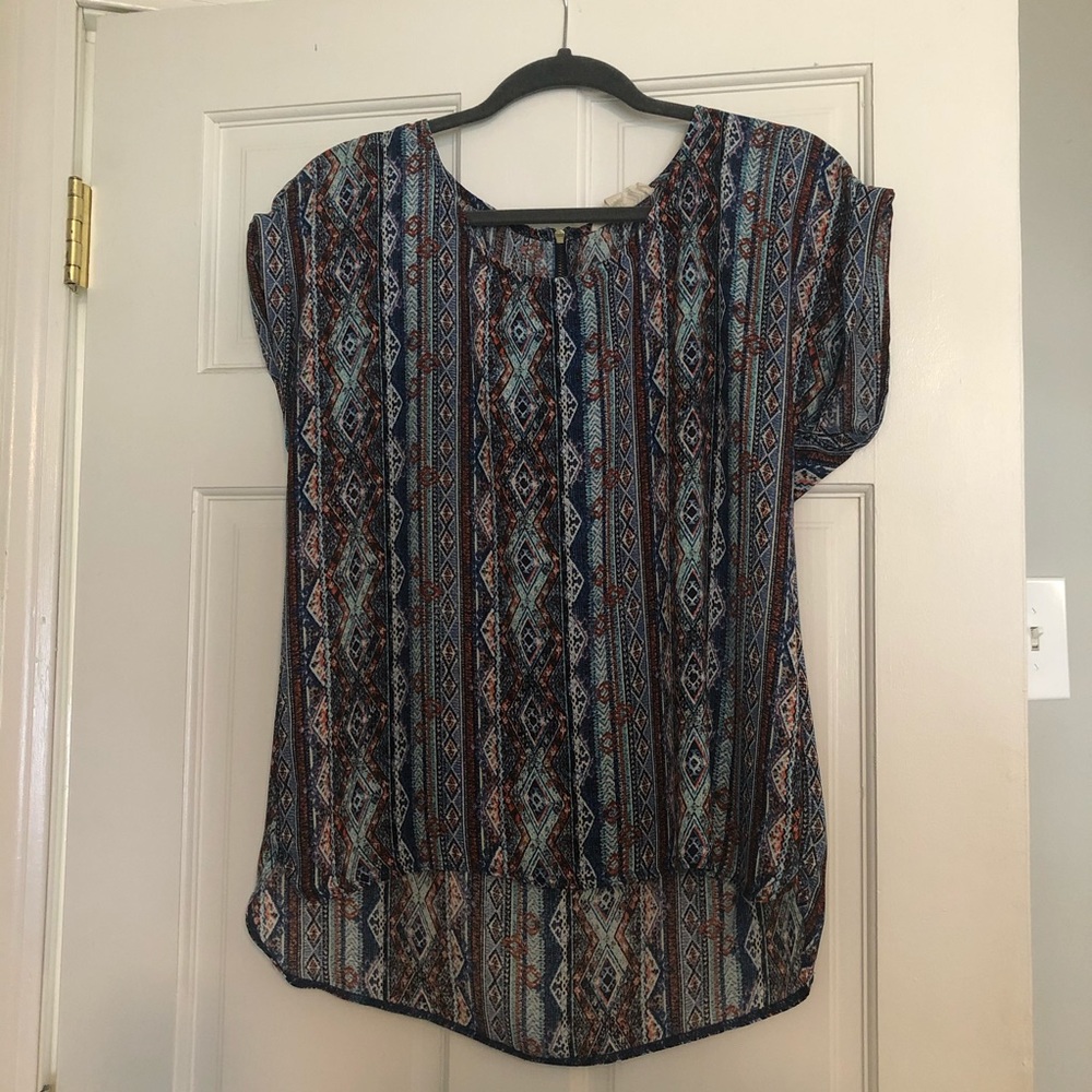 Pink Rose printed blouse, sheer, large